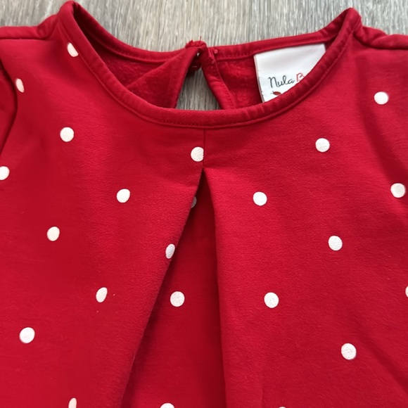 Nula Bug Red Long Sleeve White Polka Dot Dress with 2 Reindeer Pockets Size 5T - Picture 5 of 8